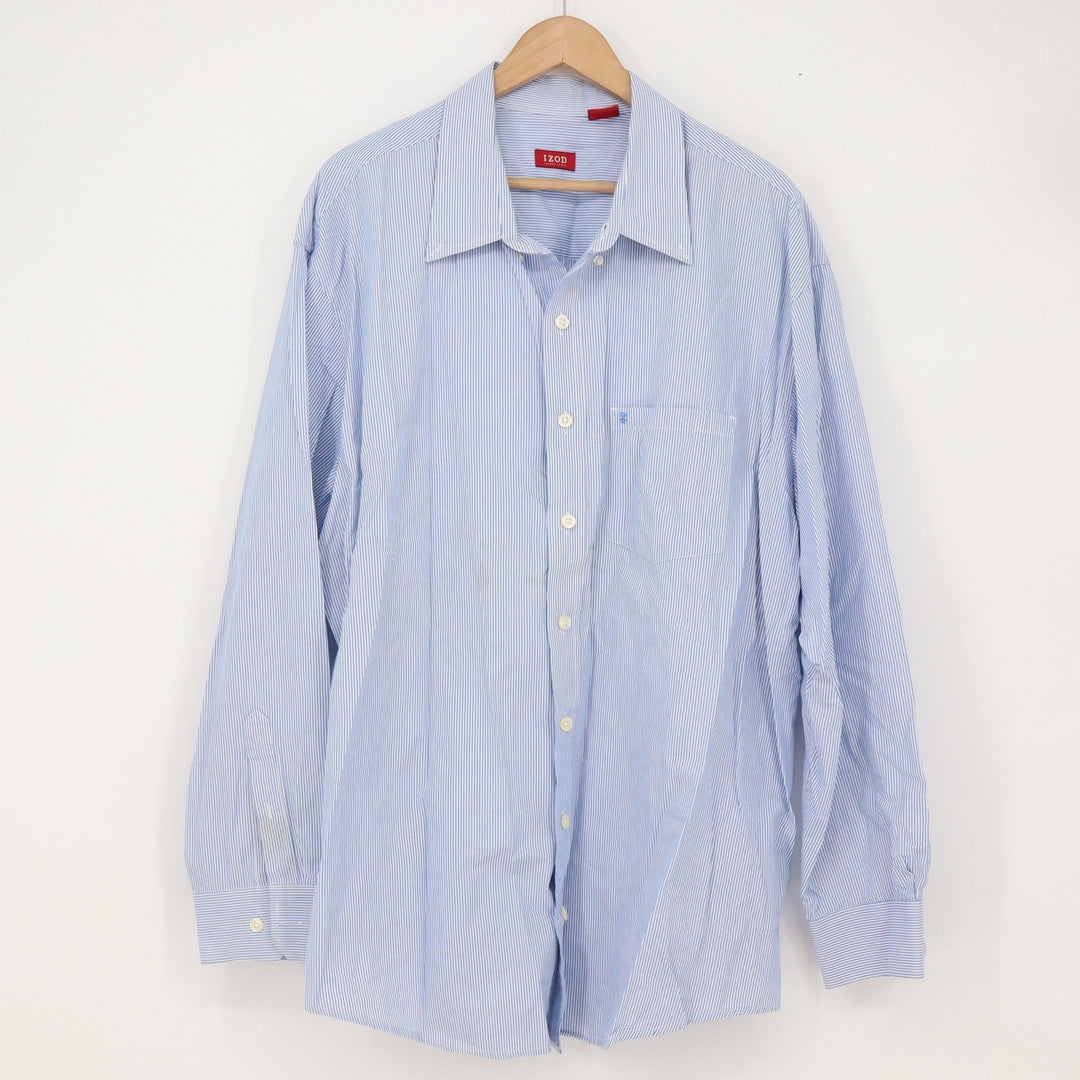 IZOD Shirt Mens 2XL Luxury Sport Blue Pinstripe Button-Down Long Sleeve Good
