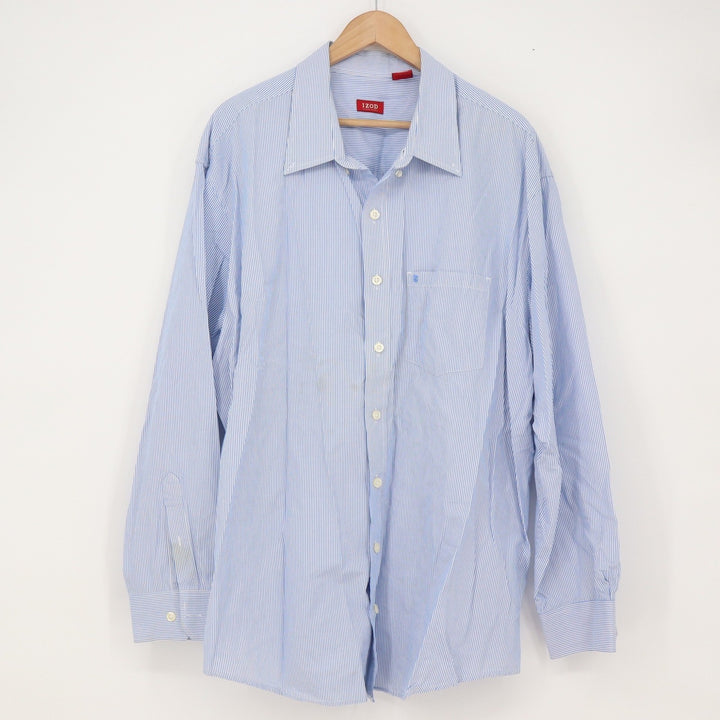 IZOD Shirt Mens 2XL Luxury Sport Blue Pinstripe Button-Down Long Sleeve Good