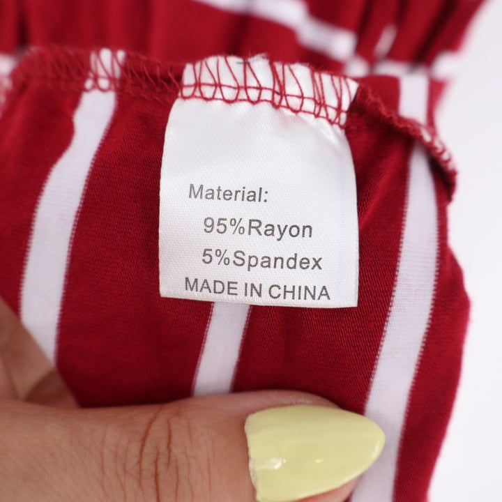 Simier Fariry Red White Striped Short Sleeve Midi Dress Pockets Medium NEW