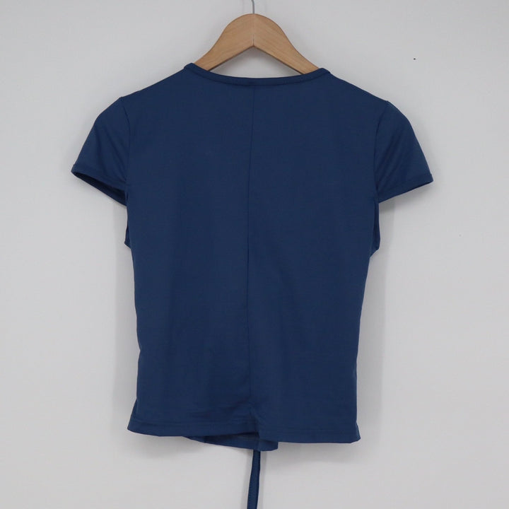 Navy Blue Cutout Front Tie Short Sleeve Top Slim Fit Jersey Shirt Medium
