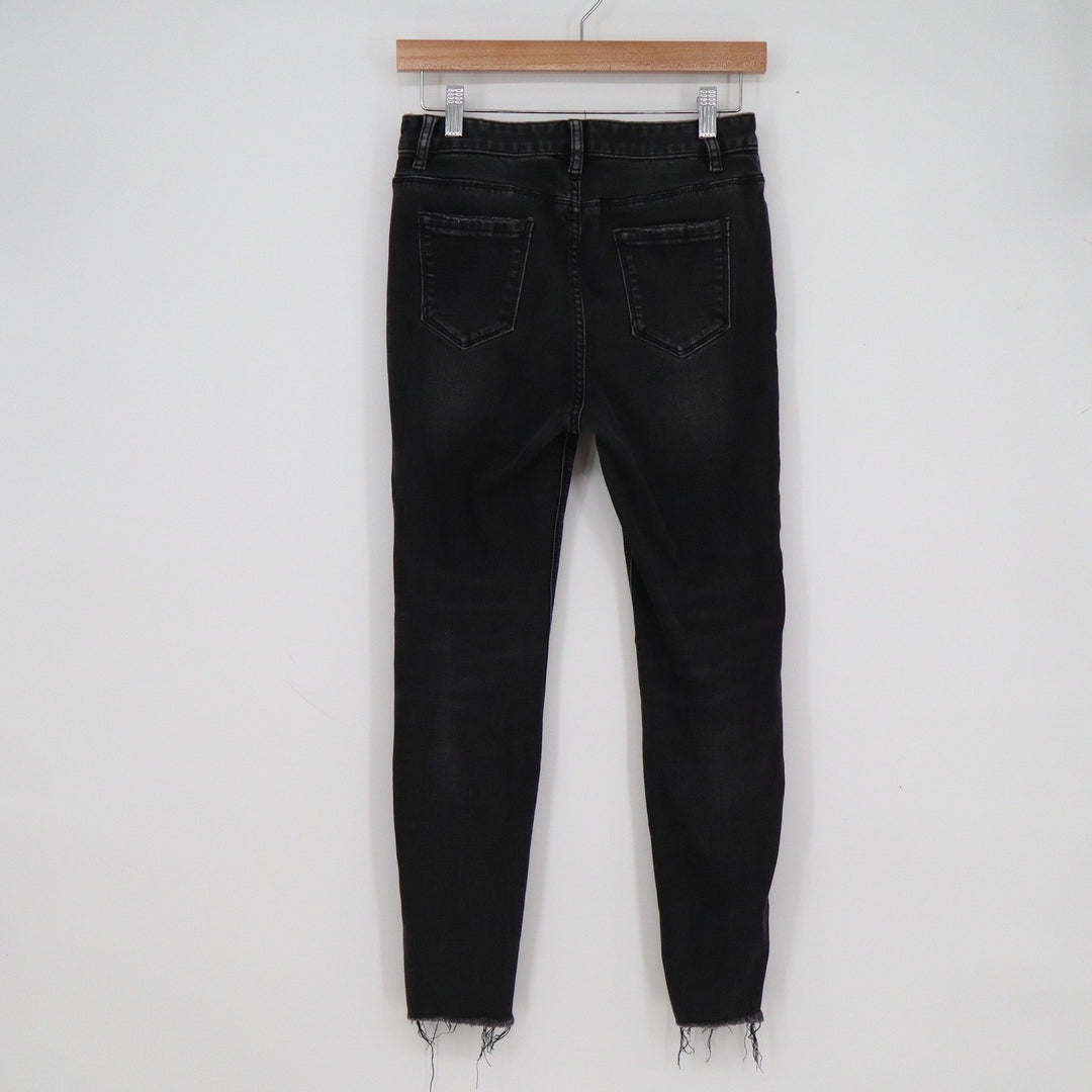 SanSay Womens Black Skinny Jeans Raw Hem Frayed High Rise Size L