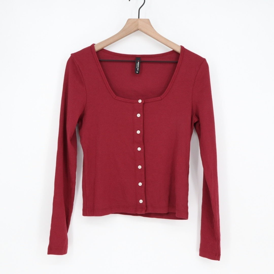 American Giant Luxe Rib Cardigan Sweater Womens M Red Cotton Stretch Square Neck