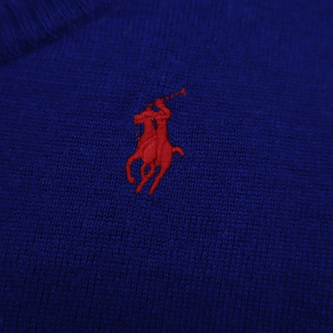 Ralph Lauren Sport Sweater Womens Medium Blue Tight Knit Merino Wool Scoop Neck