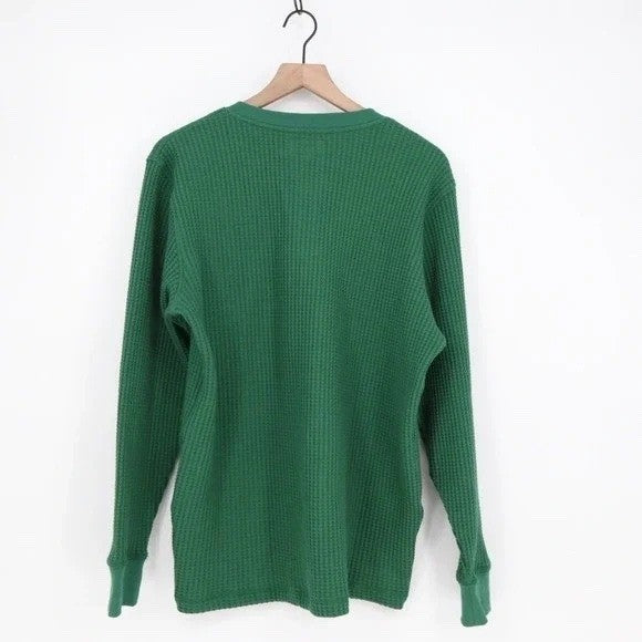 American Giant T-Shirt Men M Hunter Green Cotton Stretch Waffle Knit Henley Neck