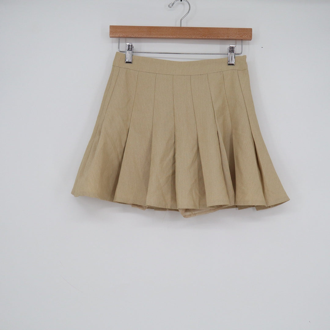 Tan Khaki Pleated Mini Skort High Waisted Preppy Tennis Skirt Shorts Small