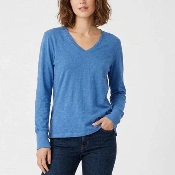 American Giant Premium Slub T-Shirt Womens Large Blue Cotton V-Neck Pullover
