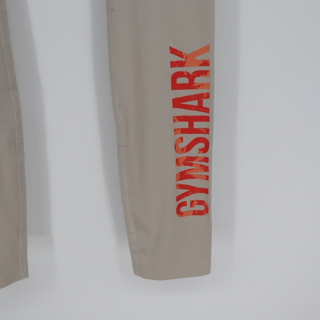 Gymshark Seamless Leggings Tan Coral Logo High Waisted Workout Athleisure