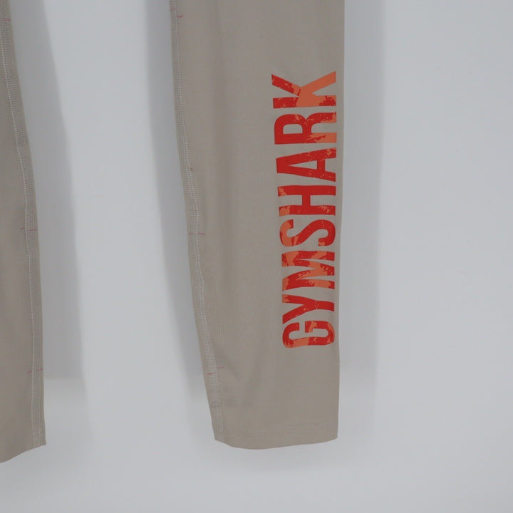 Gymshark Seamless Leggings Tan Coral Logo High Waisted Workout Athleisure