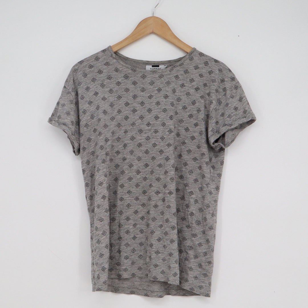 Topman Mens Gray Geometric Diamond Print Short Sleeve T-Shirt Size S