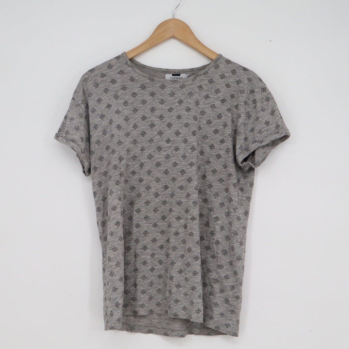Topman Mens Gray Geometric Diamond Print Short Sleeve T-Shirt Size S