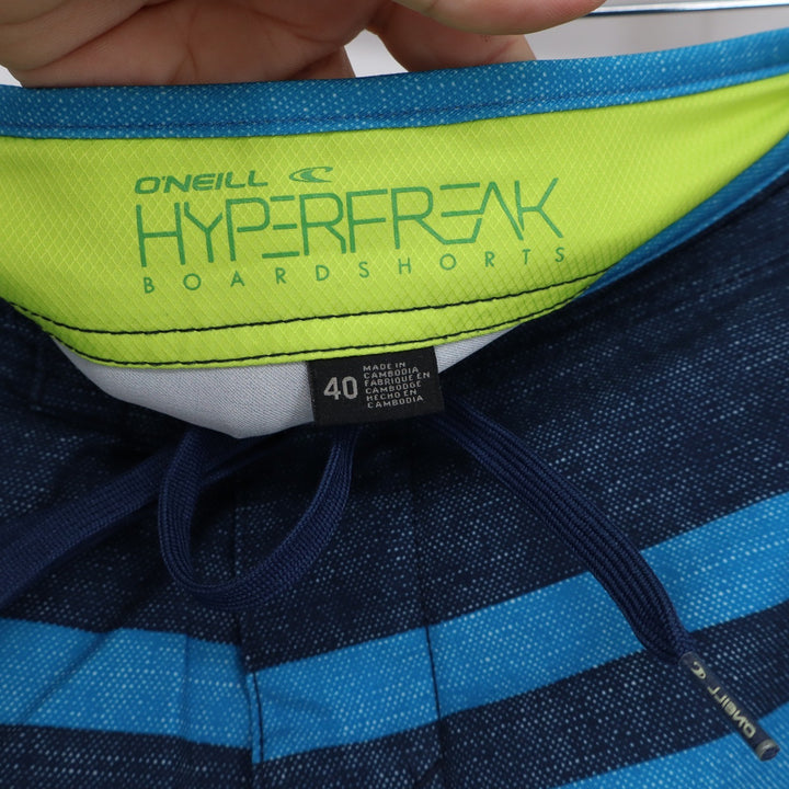 O'Neill Boardshorts Mens 40 Hyperfreak Blue White Striped Stretch Good