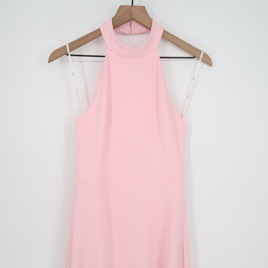 Lulus Majestic Perfection Maxi Dress Womens M Light Pink Ruffled Hem Halter Neck