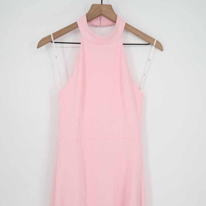 Lulus Majestic Perfection Maxi Dress Womens M Light Pink Ruffled Hem Halter Neck