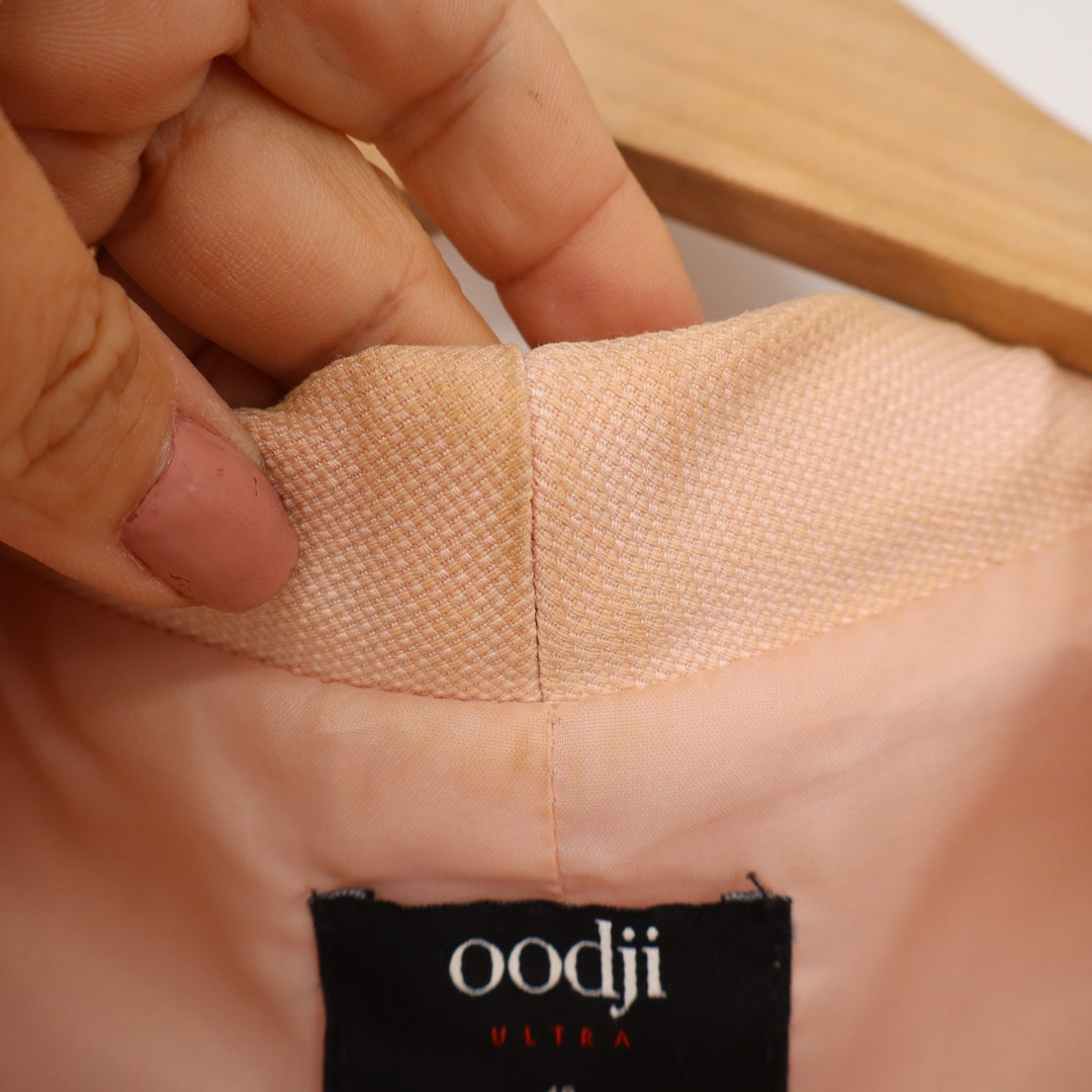 Oodji Ultra Womens Peach Pink Ruched 3/4 Sleeve Open Front Shawl Blazer Size 40