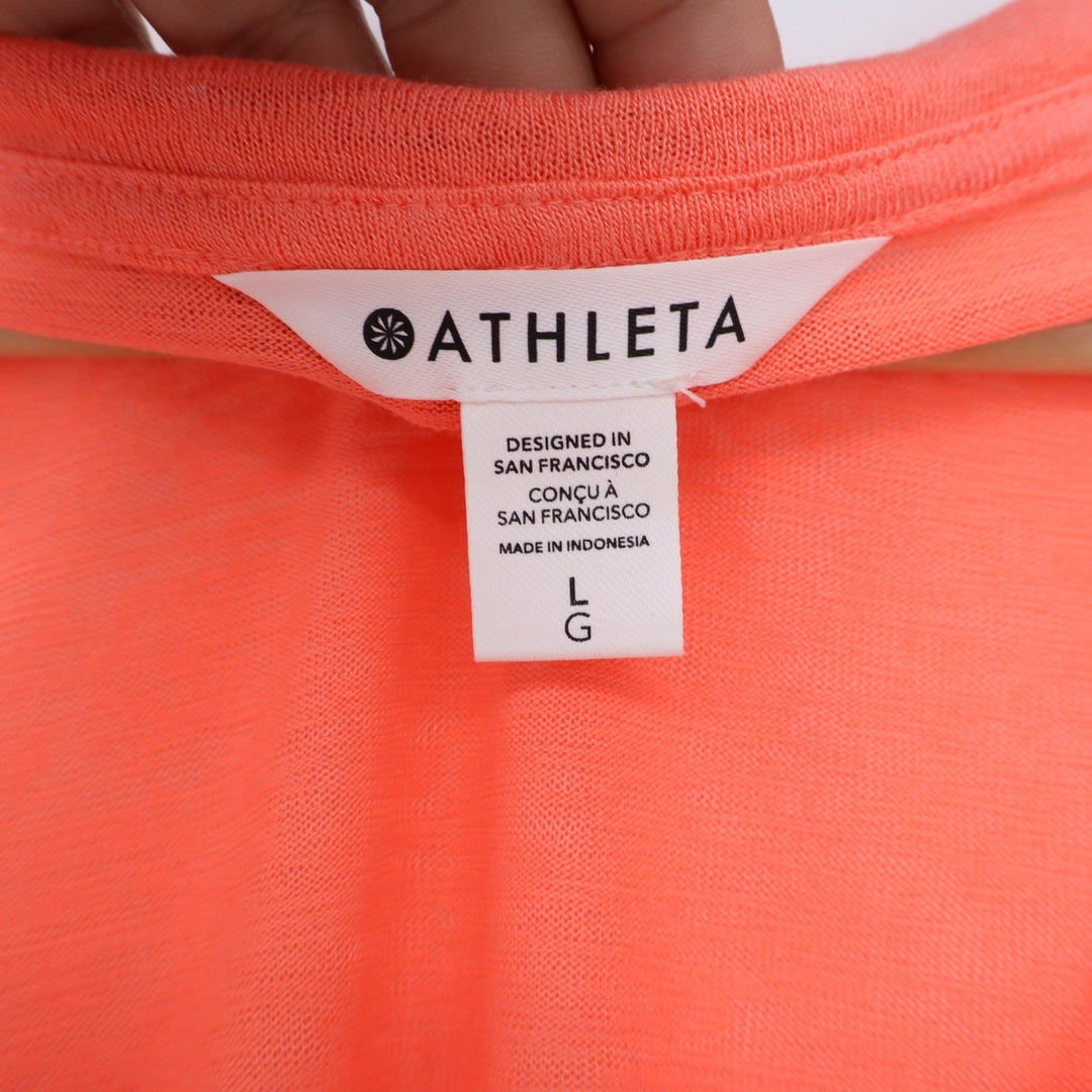 Athleta Womens V-Neck Slub Knit T-Shirt Coral Orange Short Sleeve Size L