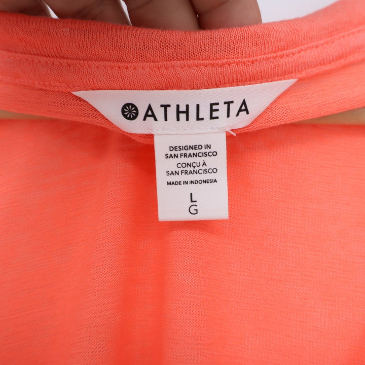 Athleta Womens V-Neck Slub Knit T-Shirt Coral Orange Short Sleeve Size L