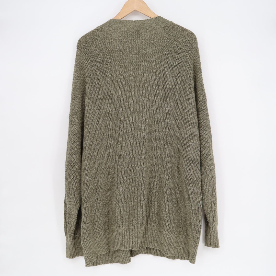 American Eagle Outfitters Cardigan Sweater Womens Large Olive Green Knit Ribbed