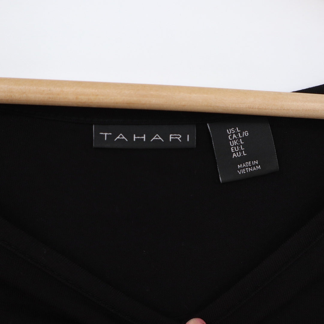 Tahari Top Womens L Black 3/4 Sleeve Boat Neck Relaxed Fit Excellent