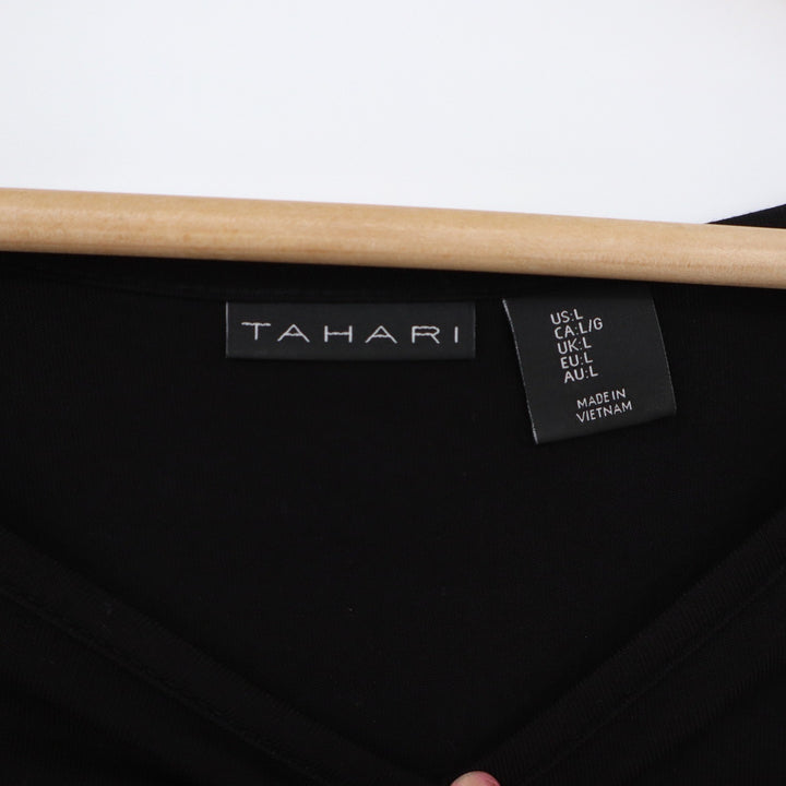 Tahari Top Womens L Black 3/4 Sleeve Boat Neck Relaxed Fit Excellent