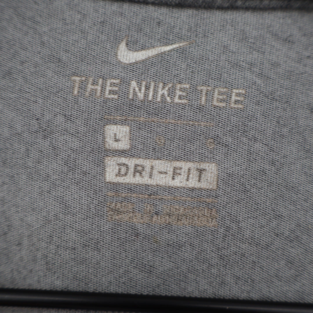 Nike Womens Dri-FIT Graphic T-Shirt Charcoal Grey Heather Futura Swoosh Logo L
