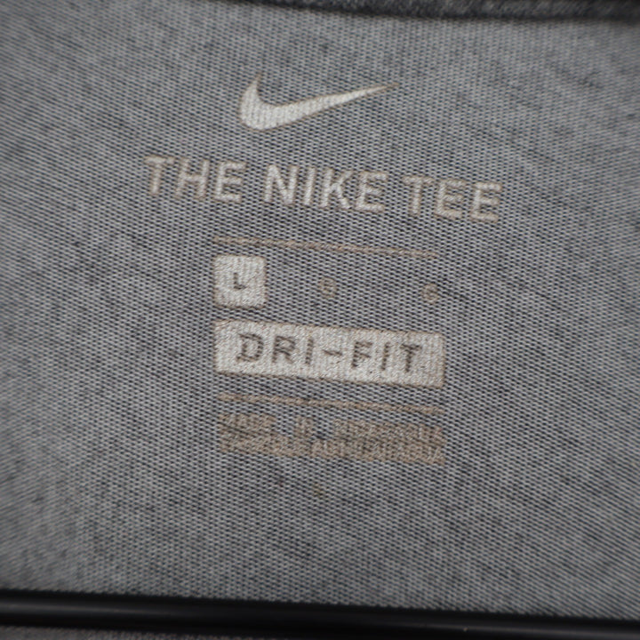 Nike Womens Dri-FIT Graphic T-Shirt Charcoal Grey Heather Futura Swoosh Logo L