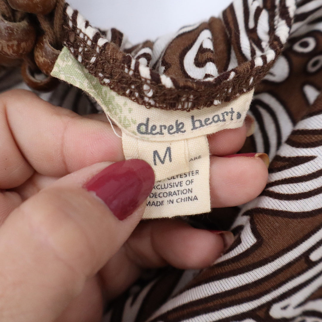 Derek Heart Brown Paisley Halter Romper Wood Bead Accent Medium Summer Boho