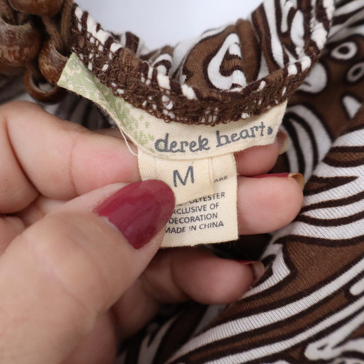 Derek Heart Brown Paisley Halter Romper Wood Bead Accent Medium Summer Boho