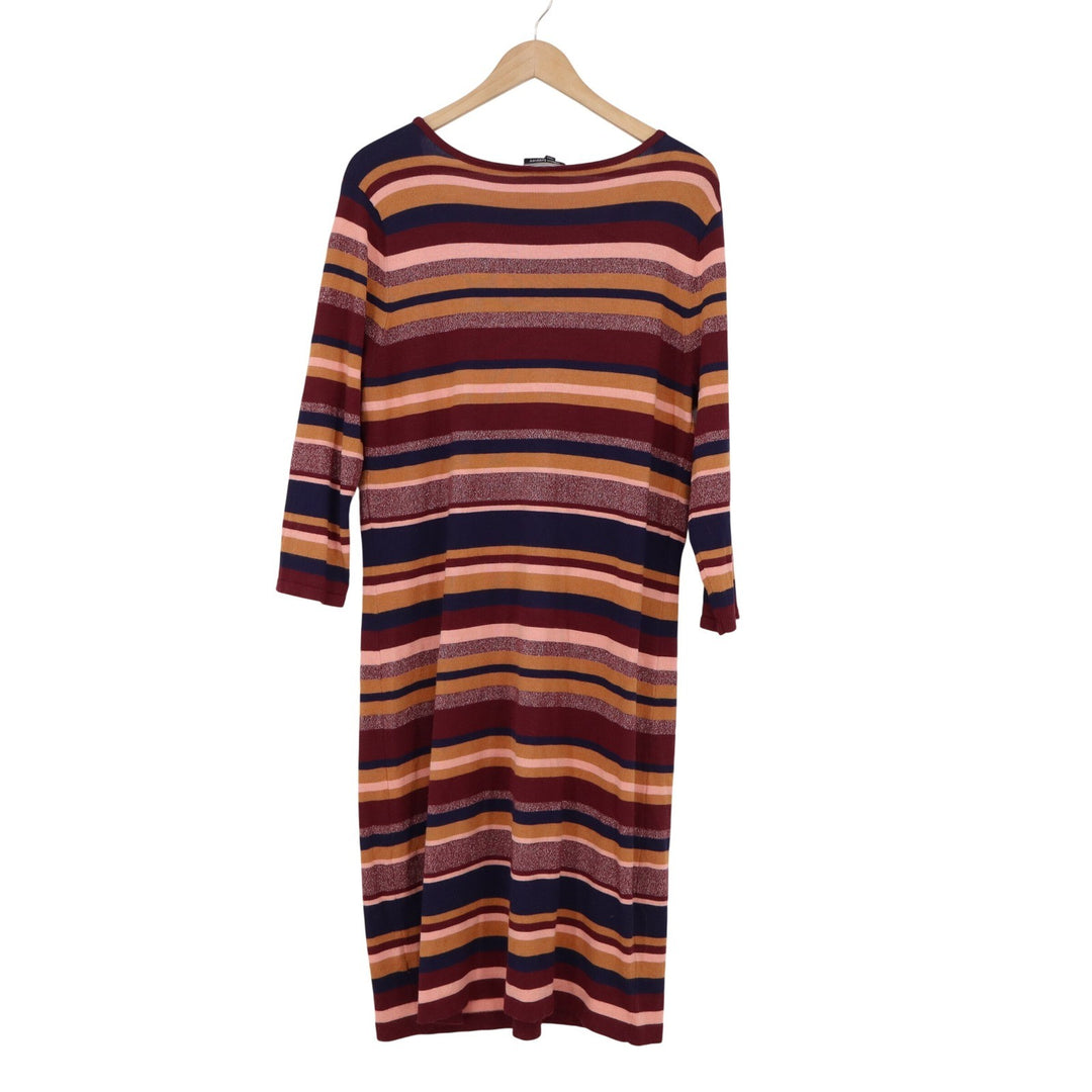 Allison Brittney Womens L Striped Metallic Knit Midi Dress 3/4 Sleeve Burgundy