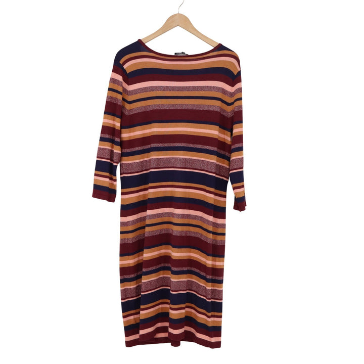 Allison Brittney Womens L Striped Metallic Knit Midi Dress 3/4 Sleeve Burgundy