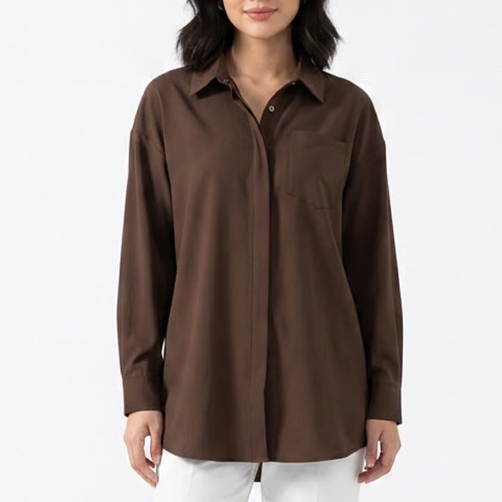 Nike 24.7 Dri-FIT Brown Long Sleeve Snap Button Up Shirt Mens Medium