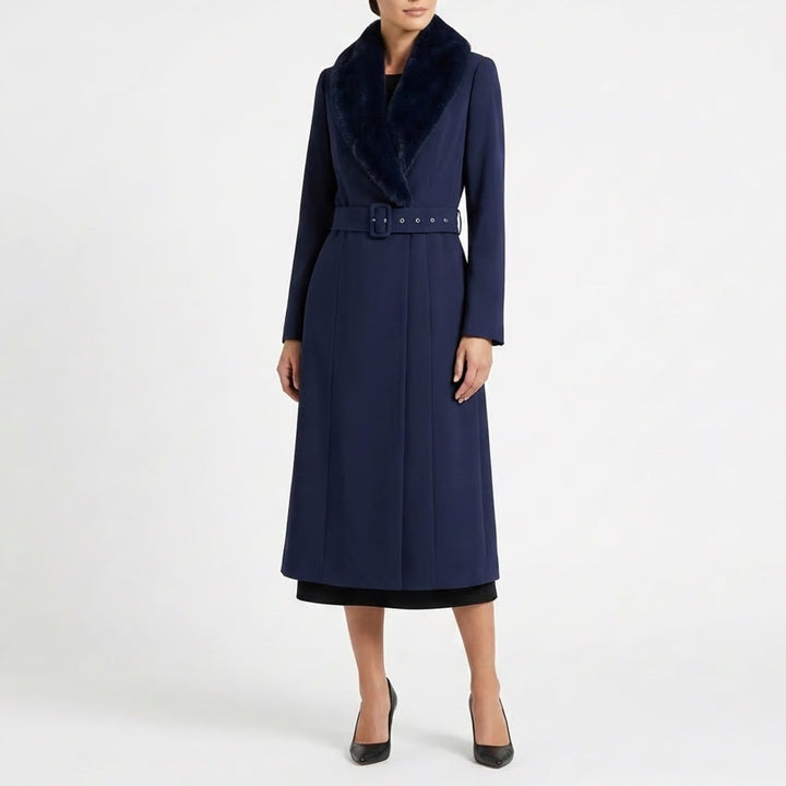 Naked Wardrobe The Statement Trench Coat Womens Medium Navy Shawl Collar Stretch