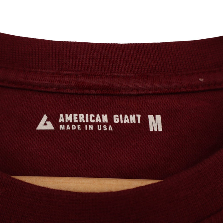 American Giant T-Shirt Mens M Maroon Cotton Long Sleeve Front Pocket Crew Neck