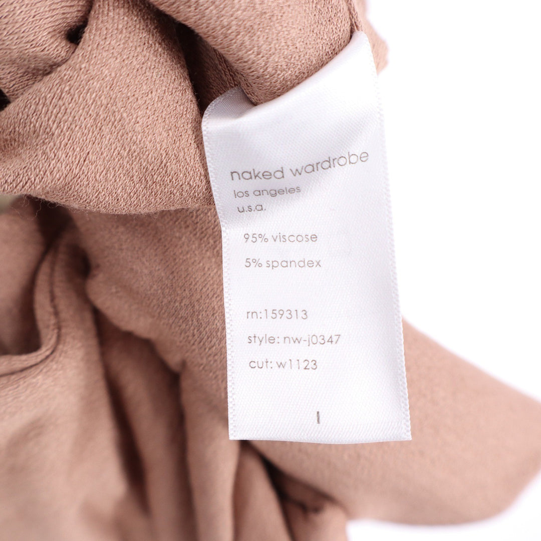 Naked Wardrobe Long Sleeve V-Neck Ribbed Catsuit Tan Size Large