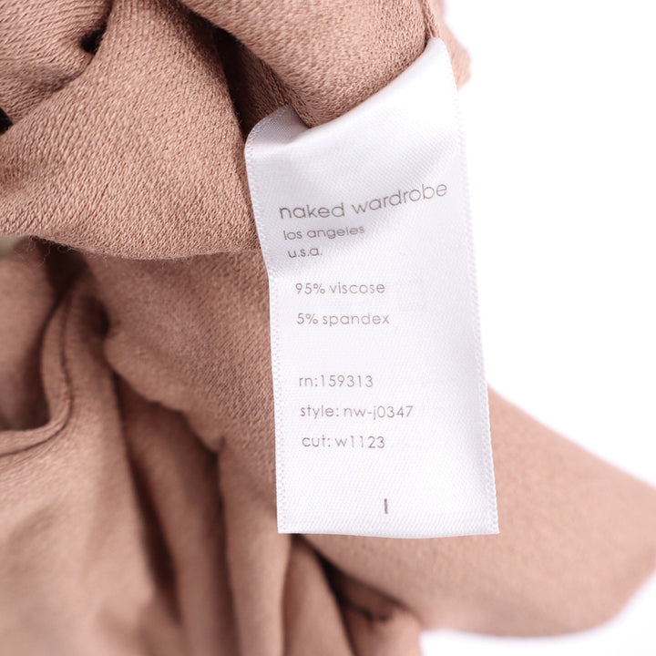 Naked Wardrobe Long Sleeve V-Neck Ribbed Catsuit Tan Size Large
