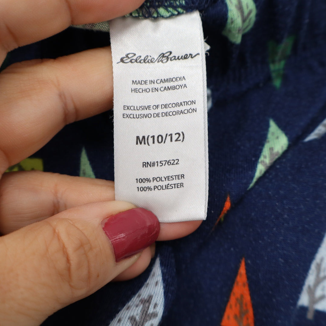 Eddie Bauer Pajama Shorts Kids M 10/12 Navy Blue Tree Print Sleepwear Excellent