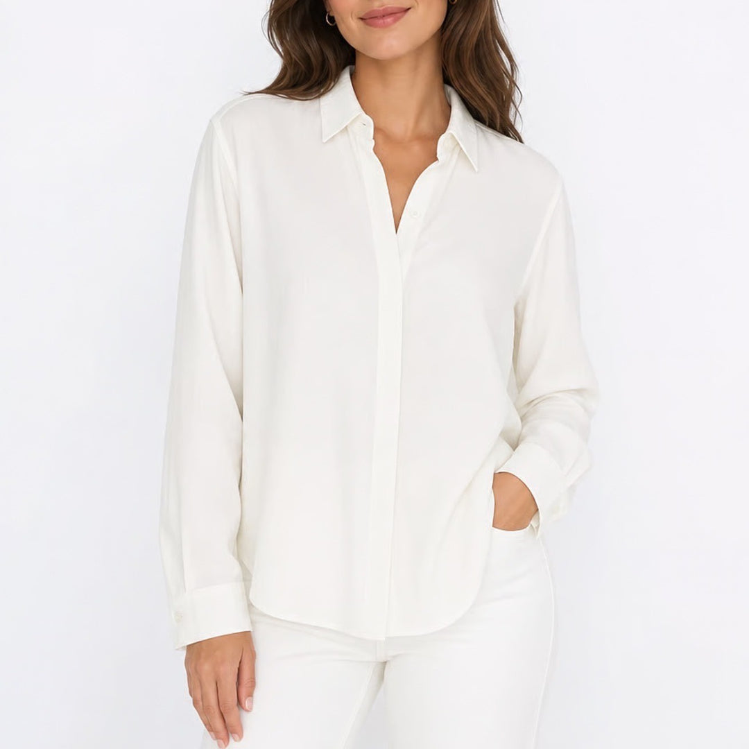 Athleta Shirt Womens Medium White Linen Long Sleeve Spread Collar Button Up