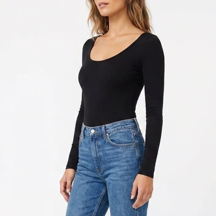 Lulus Black Long Sleeve Open Back Crisscross Thong Bodysuit Small