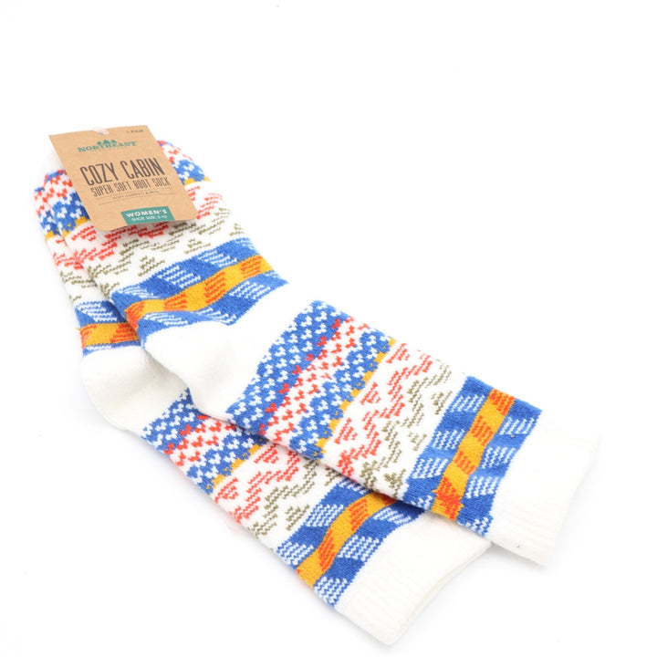 Northeast Outfitters Cozy Cabin Women's Boot Socks Cream Multi Fair Isle 5-10