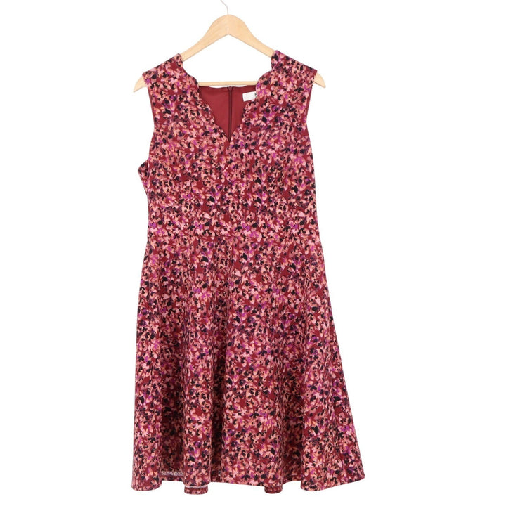 Wisp Petites Cleo Textured Knit Dress Burgundy Abstract Floral 14P NEW