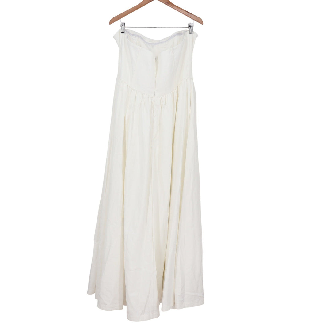 Showpo Jeannie Maxi Dress Off White Corset Panel High Split Strapless Size 16
