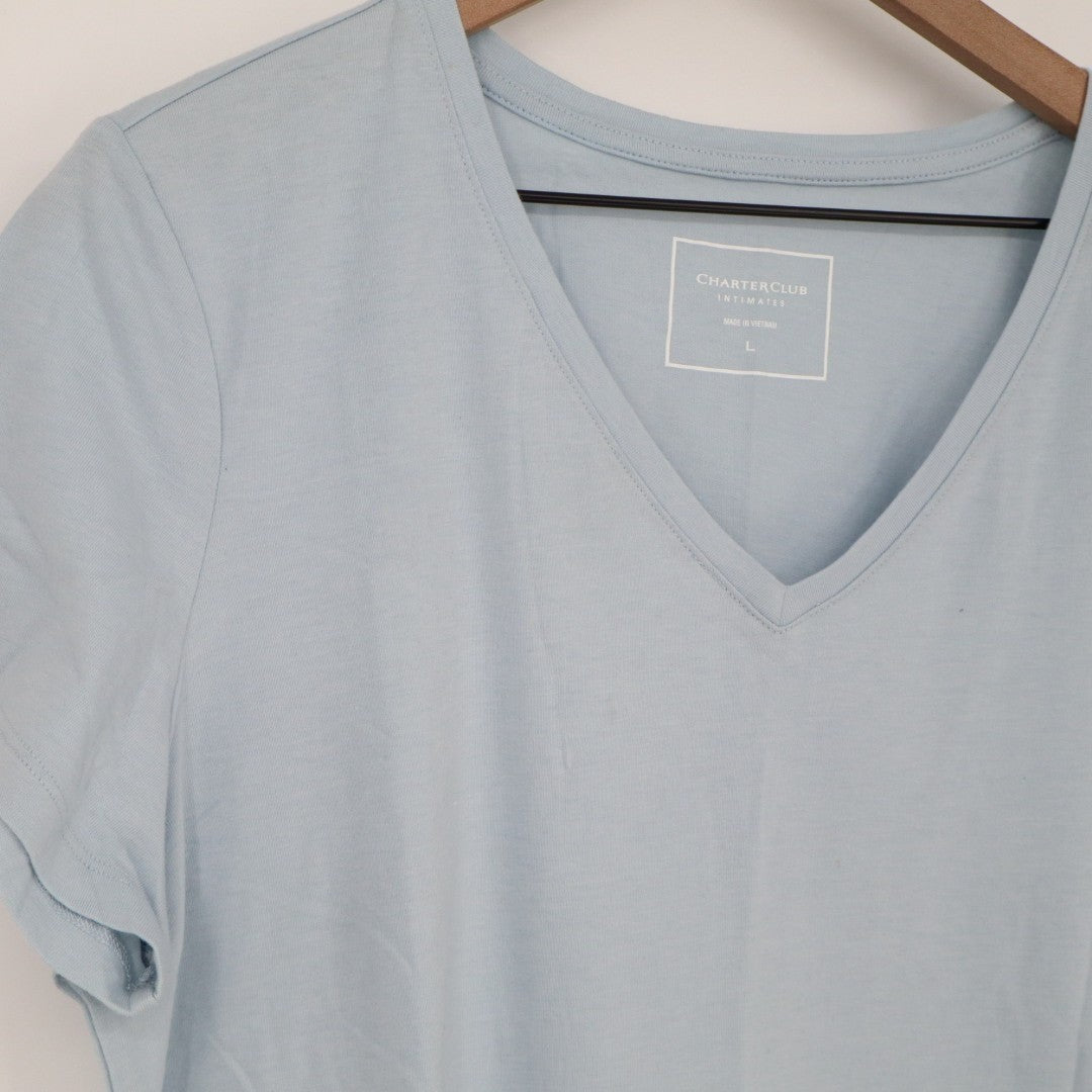 Charter Club Intimates Pajama Top Womens Large Blue Cotton Stretch Sleepwear