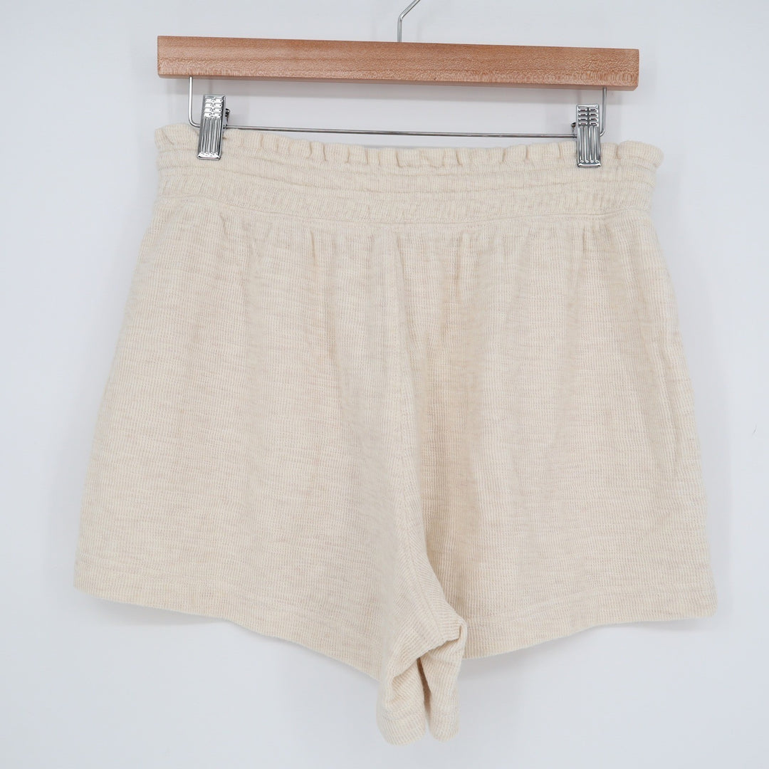 Aerie Cream Textured Knit Lounge Shorts High Rise Paperbag Waist Small SP