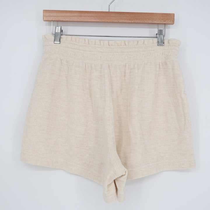 Aerie Cream Textured Knit Lounge Shorts High Rise Paperbag Waist Small SP
