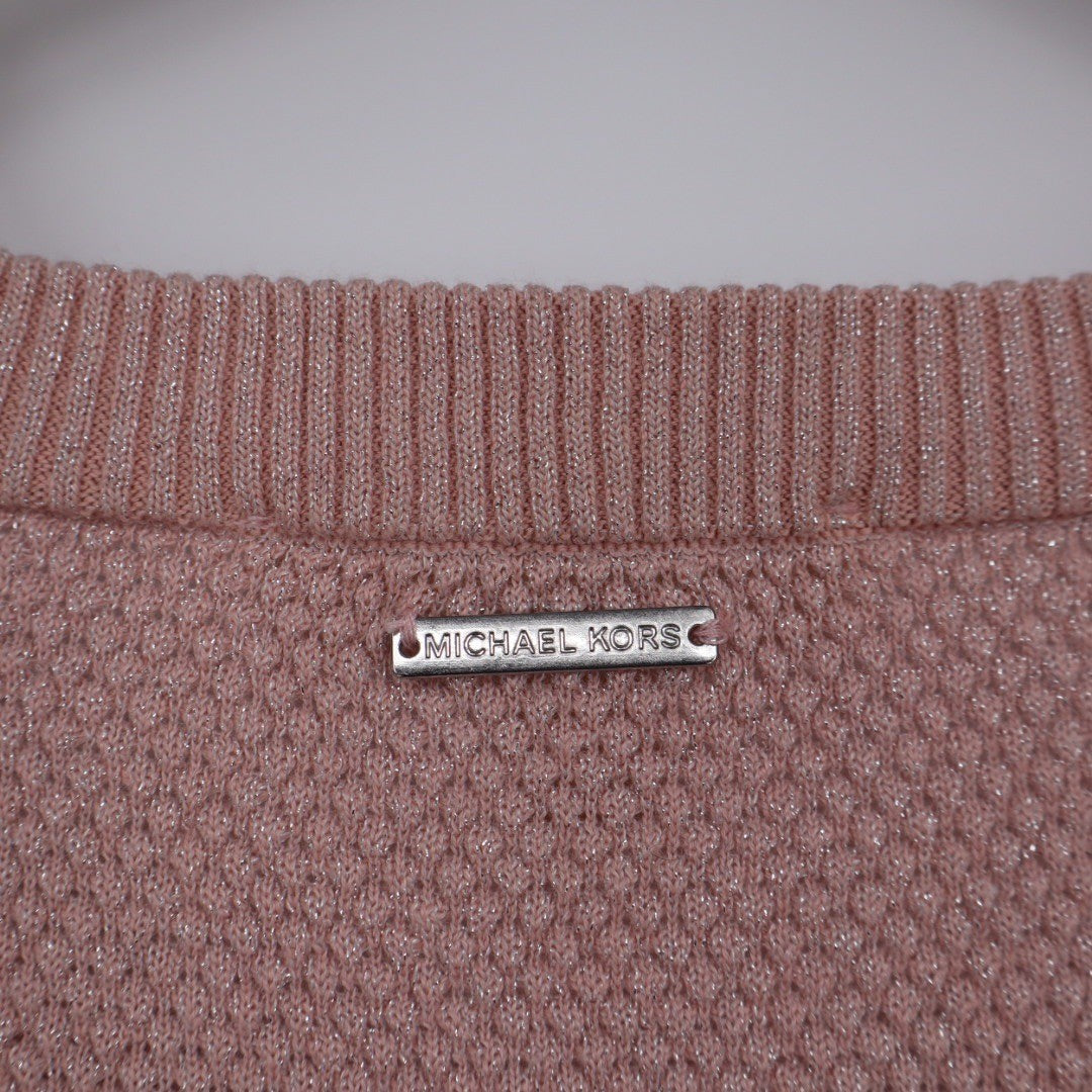 Michael Kors Pink Cold Shoulder Sweater Metallic Knit Pullover Size S