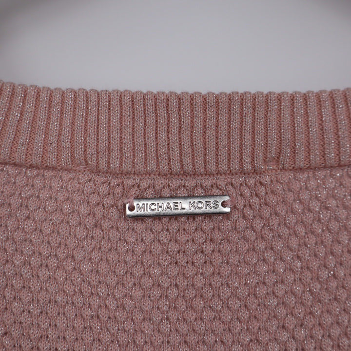 Michael Kors Pink Cold Shoulder Sweater Metallic Knit Pullover Size S