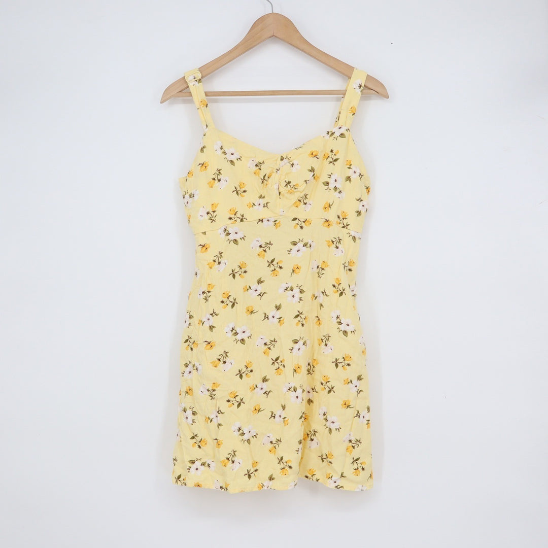 Old Navy Yellow Floral Rayon Mini Sundress Smocked Back Medium