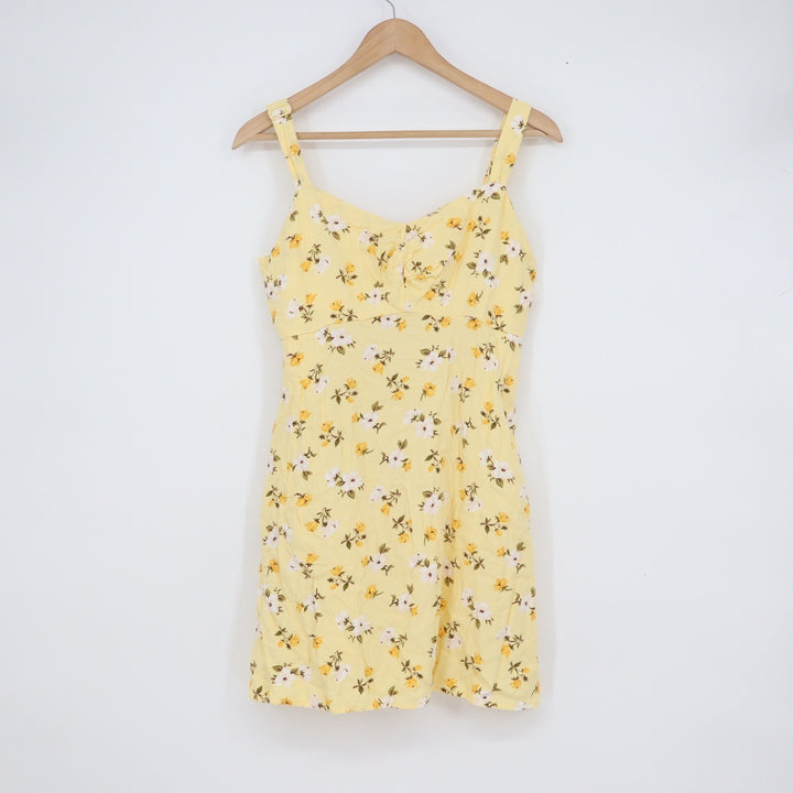 Old Navy Yellow Floral Rayon Mini Sundress Smocked Back Medium