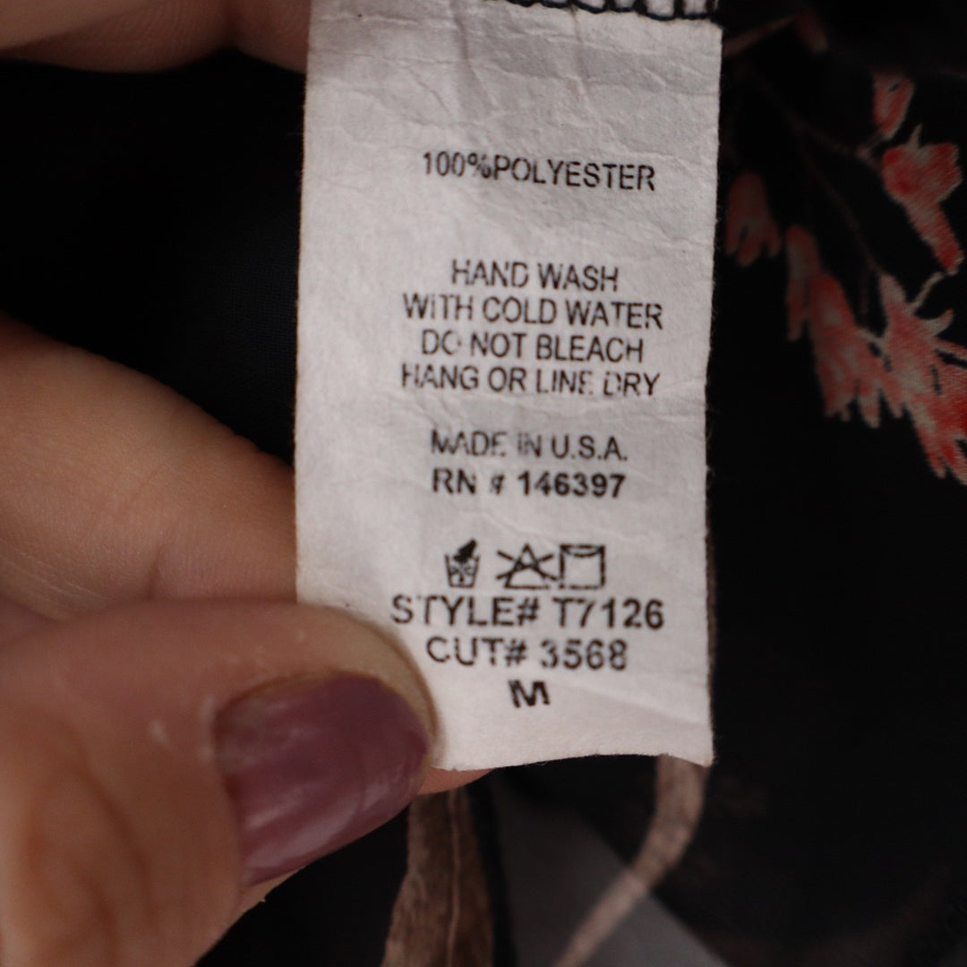 Olive Tree Black Floral Chiffon Off Shoulder Blouse M T7126 Made in USA