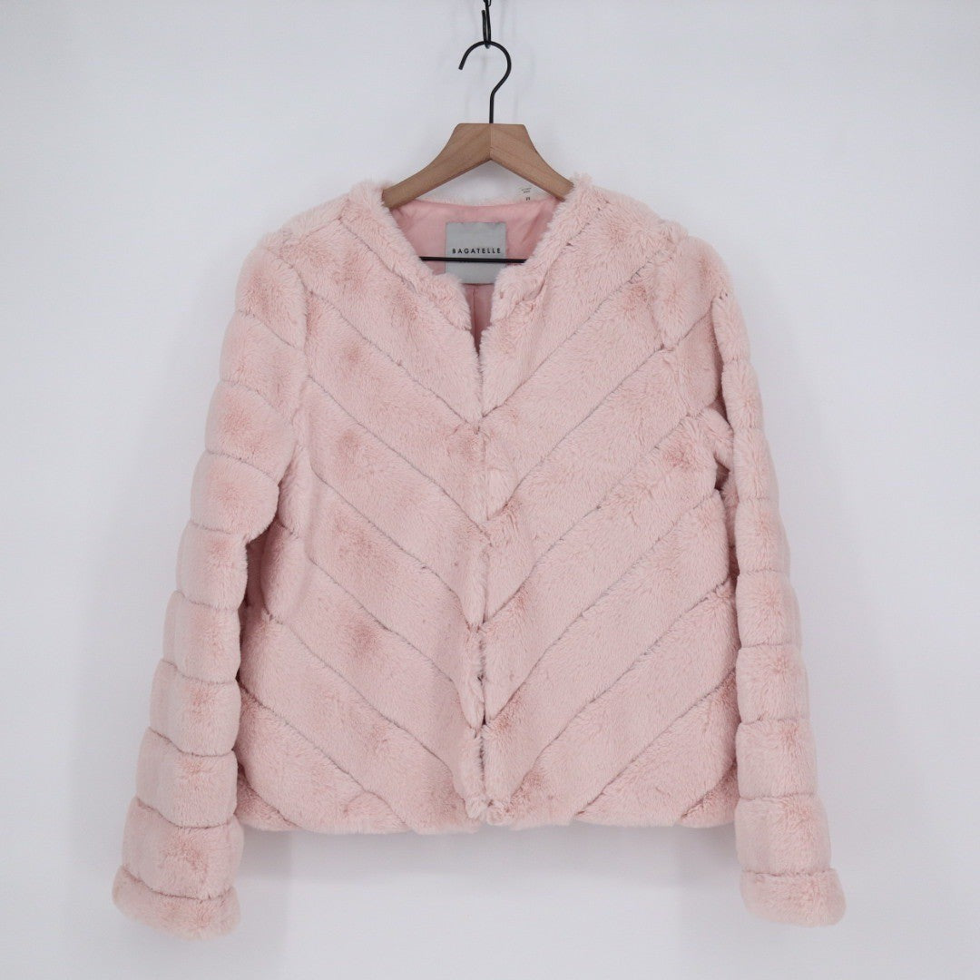 BAGATELLE COLLECTION Pink Faux Fur Chevron Lined Jacket Size M