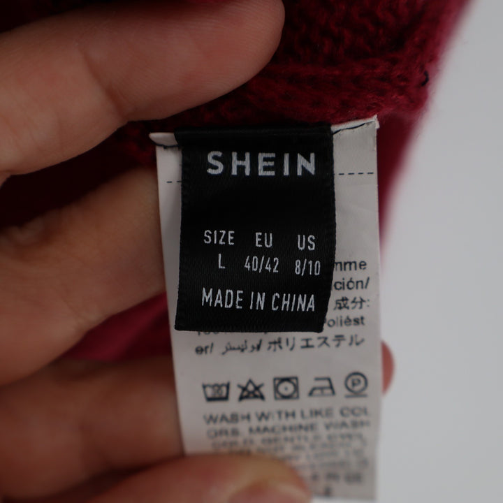 Shein Oversized Sweater Womens Large Red Tight Knit Crew Neck High Low Hem Warm